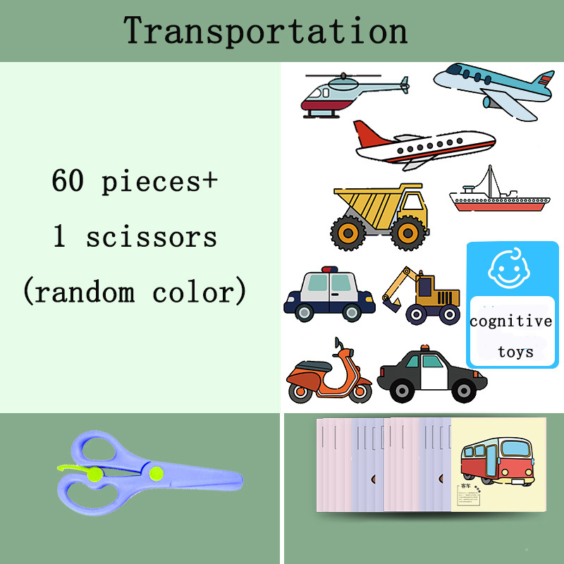 60 шт./компл. набор для вырезания бумаги ручной работы с безопасными ножницами для детей, Мультяшные животные, Детская бумага ручной работы, обучающая развивающая игрушка