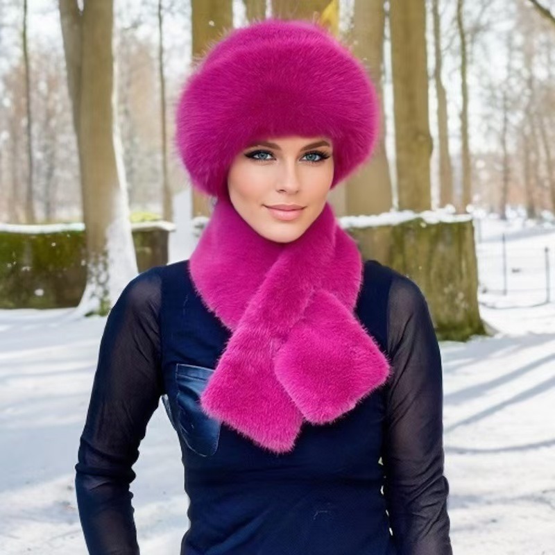 Luxury Faux Fur Hat & Scarf Set - Warm Elegant Versatile for Winter Cold Commute High-end Holiday Party