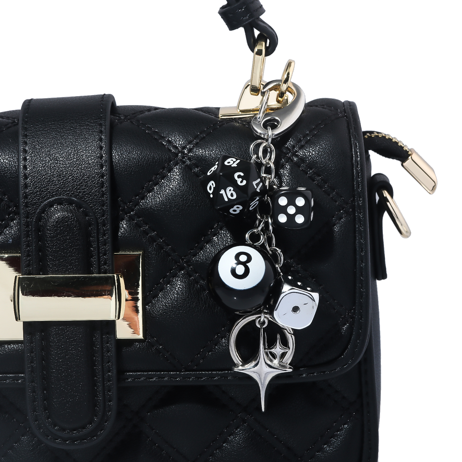 Llavero de billar con dados negros, colgante de Dados de la suerte Y2K de hip hop, colgante para bolso, accesorios de joyería Punk, dijes para bolso, regalo de cumpleaños