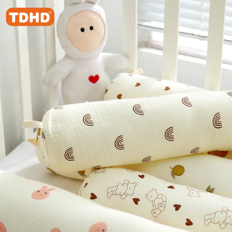 Almofada cilíndrica TDHD, travesseiro de pescoço redondo para cama de bebê (pacote com 1, estampa de desenho animado fofo) 23,6 x 4 polegadas, travesseiro de coleira para bebê