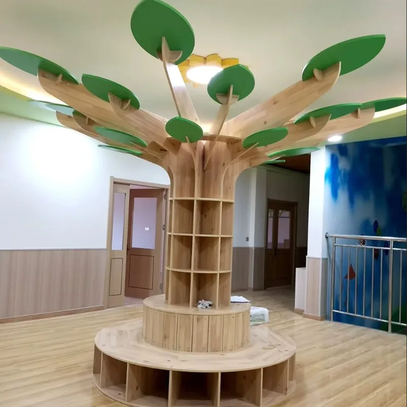 Montessori Kids Library Reading Tree Bookshelf Preschool Daycare Furniture Tree Shaped Bookcase Wooden Cabinet Reading Corner