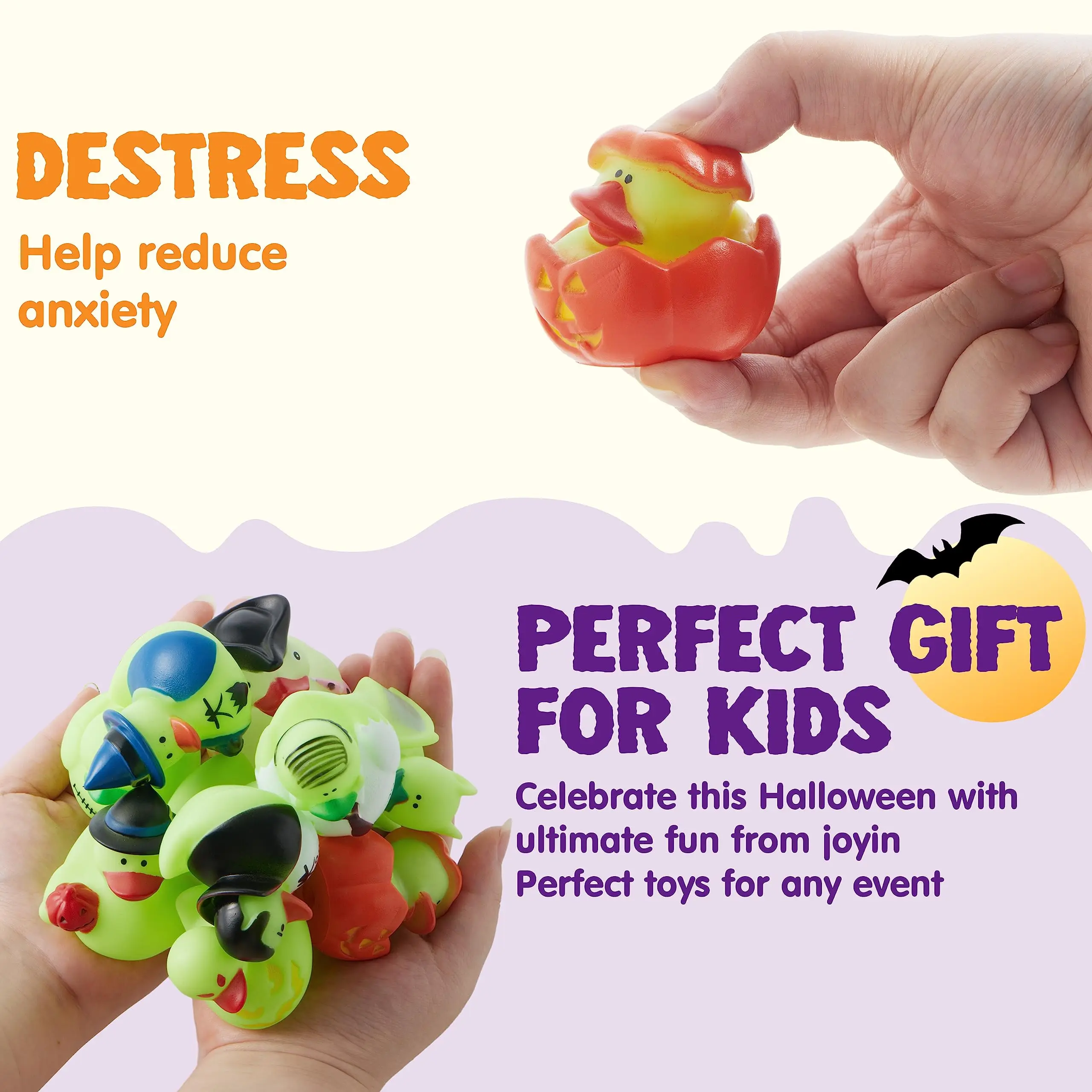 Glow-in-the-Dark Rubber Duck, Presente do banho do Dia das Bruxas, Trick or Treat Present, Presente do tema do Dia das Bruxas, Ducky Squeaker Party, 24pcs