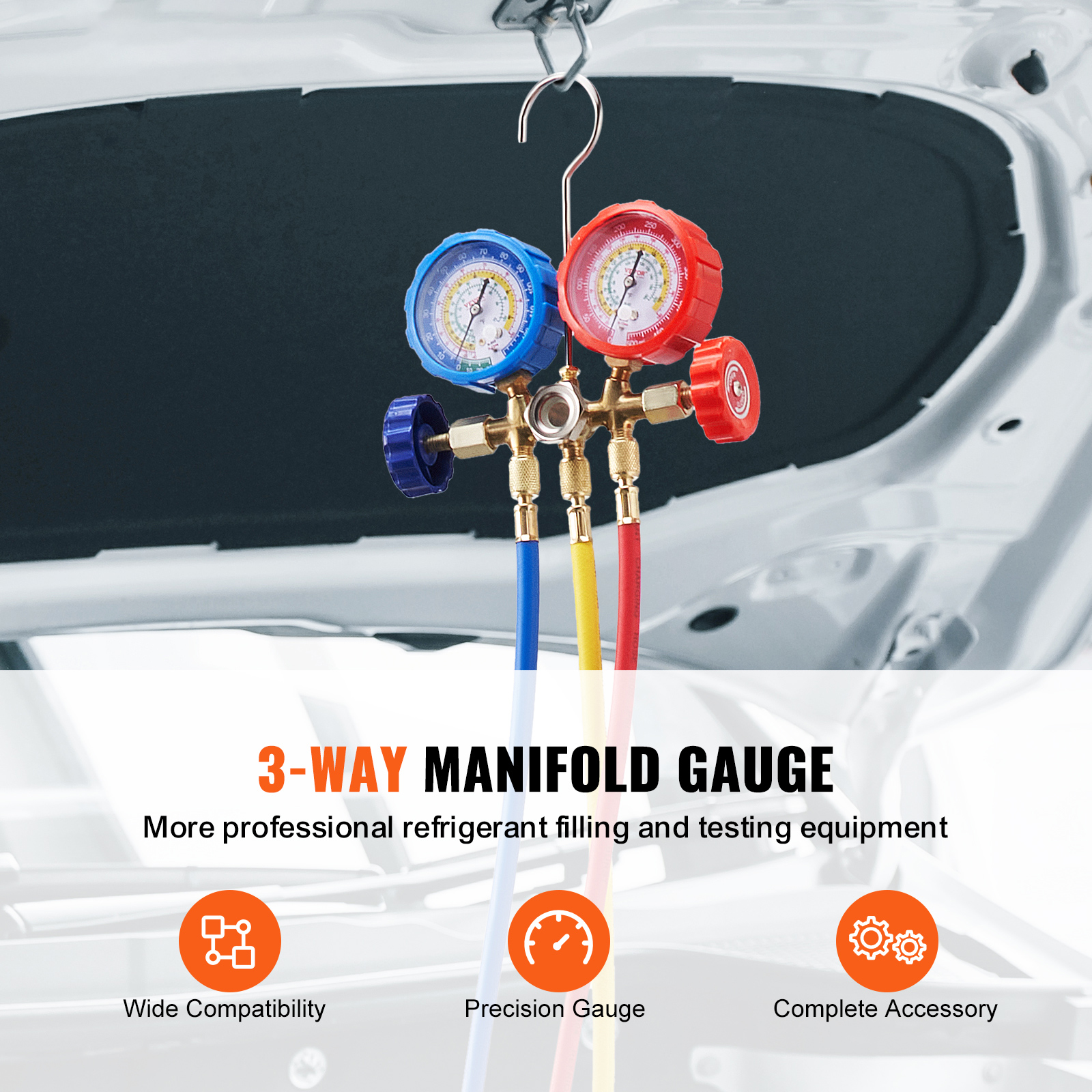 Conjunto de medidor ac de 3 vias, conjunto de medidor coletor ac para refrigerante r134a r22 r12 r502, funciona em carregamento e evacuação de freon de carro