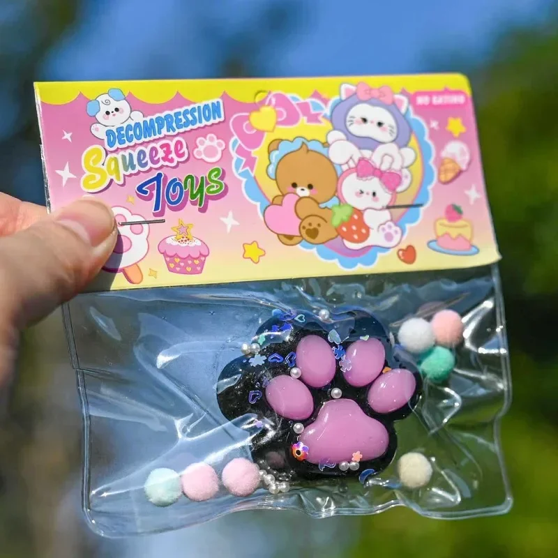 Kawaii Cute Cat's Paw TPR Pinch Toy Slow Rebound Blingbling Squeeze Decompression Toy Transparent Cube PU Sensory Toy Gifts