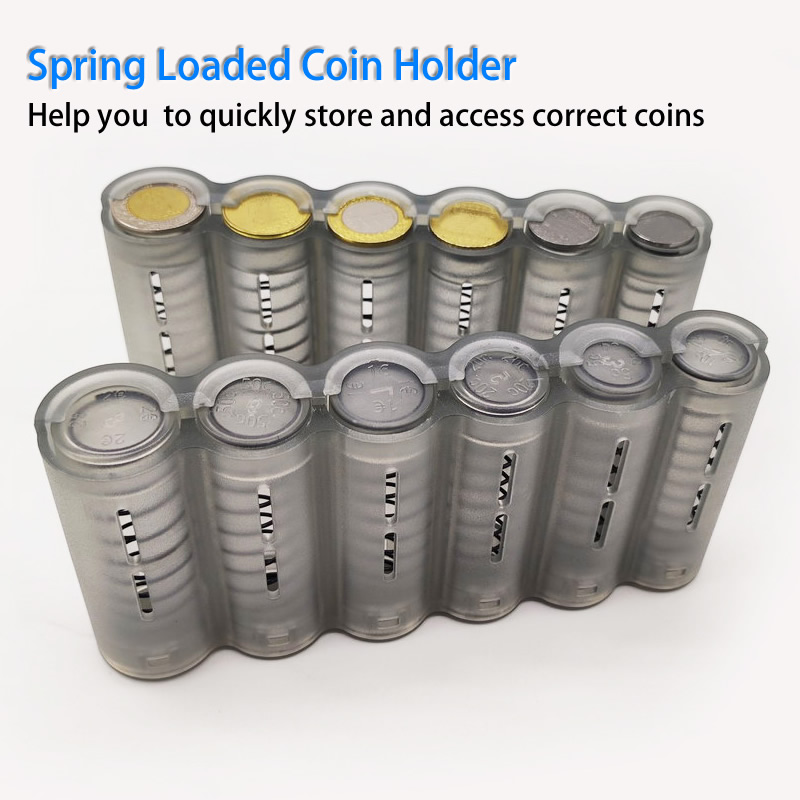 Coin Sorter Collector com Primavera, Coin Dispenser, Coin Holder, Quick Take Garçom, Motorista do Caixa, Small Change Safe, 6 Slots, Euro