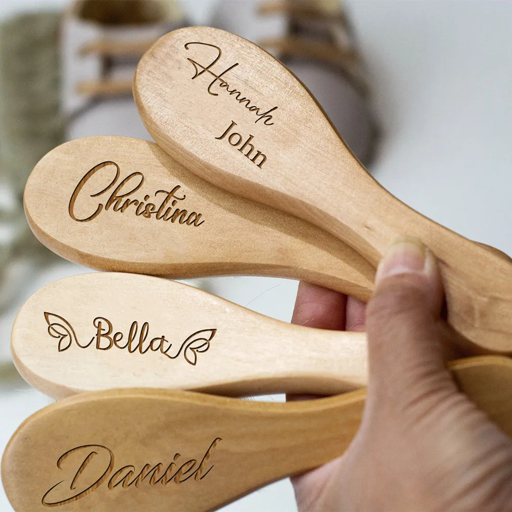 Cepillos para el pelo personalizados para bebé, cepillo para el pelo de madera para recién nacido con grabado de nombre infantil, peine, regalos para cumpleaños/bautismo/aniversario, Baby Shower