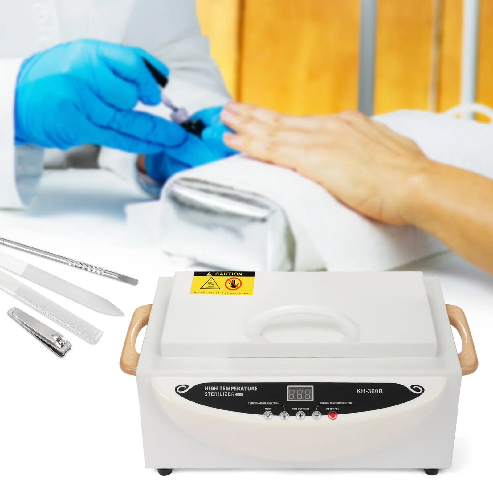 Nagelstudio-Desinfektion, Heißluftsterilisator, Sterilisationsgerät, 500 W, 220 V/50 Hz, für Nagelwerkzeuge, Metallbehälter