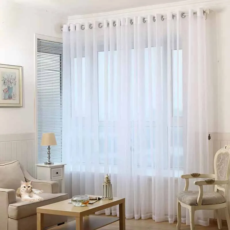 Cortinas modernas de tul Blanco sólido para sala de estar, dormitorio, balcón, ventana, cortinas de gasa transparente, tratamientos de gasa para puerta