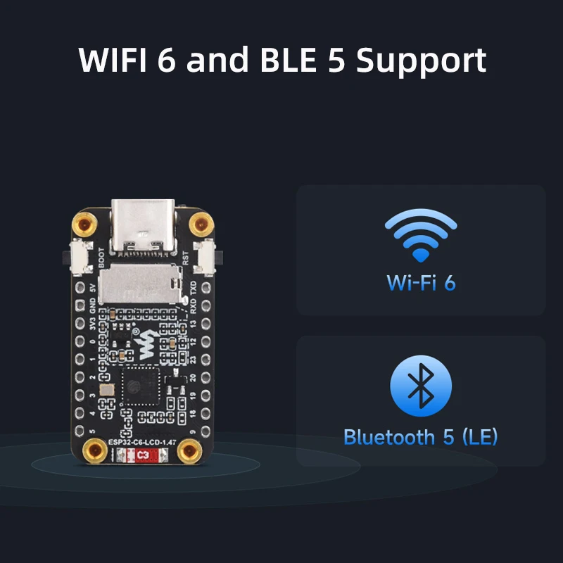 Waveshare ESP32-C6 1,47-Zoll-Display RISC-V-Entwicklungsboard WiFi 6 & BT ESP32 1,47-Zoll-Bildschirm 172 × 320 LCD für AIoT GUI LVGL HMI