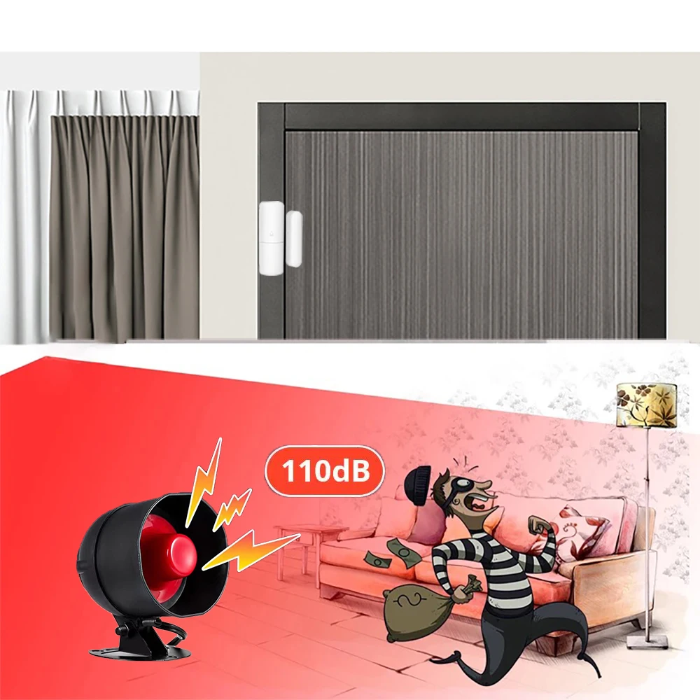 Tuya WiFi SIREN ALARM System ไร้สาย Loud Sound Alert ไซเรนชุด Smart Life ไซเรนใช้งานร่วมกับ Alexa Google สําหรับ Home Security