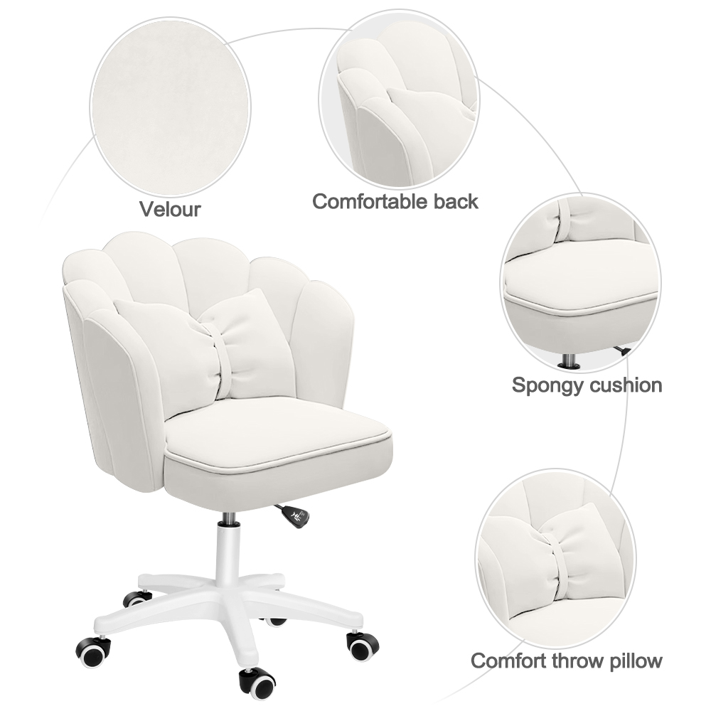 Cute Petal Desk Chair Velvet Home Office Butterfly Chairs with Bow Cushion Makeup Vanity Chair for Bedroom Computer Task Chairs