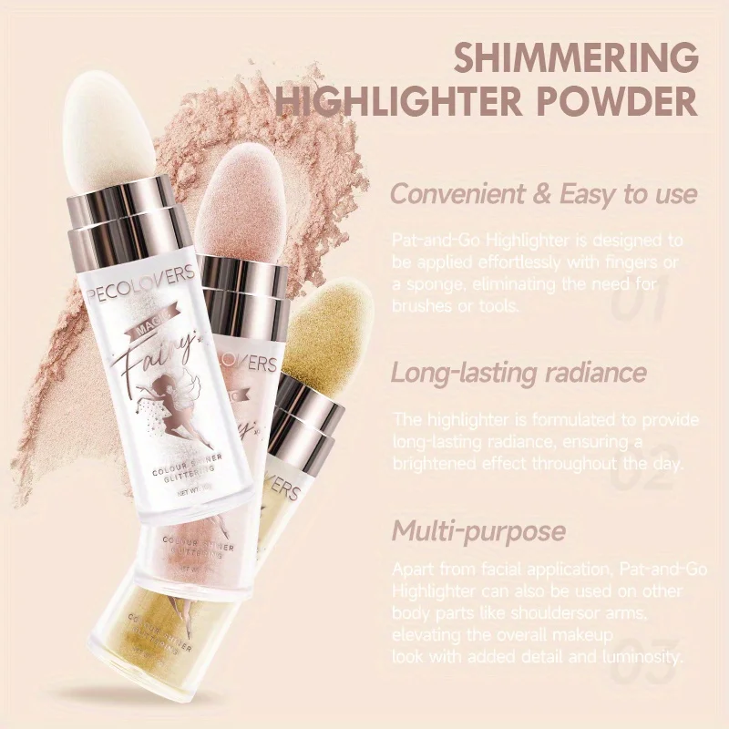 Fairy Powder Highlighter Stick, Shimmer Contour, Blush Contorno Em Pó, Sombreamento Glitter, Iluminador Maquiagem Highlighter