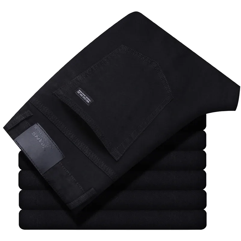 Jeans da lavoro neri vintage primavera autunno uomo casual pantaloni in denim da lavoro classici elasticizzati dritti pantaloni di marca comodi coreani