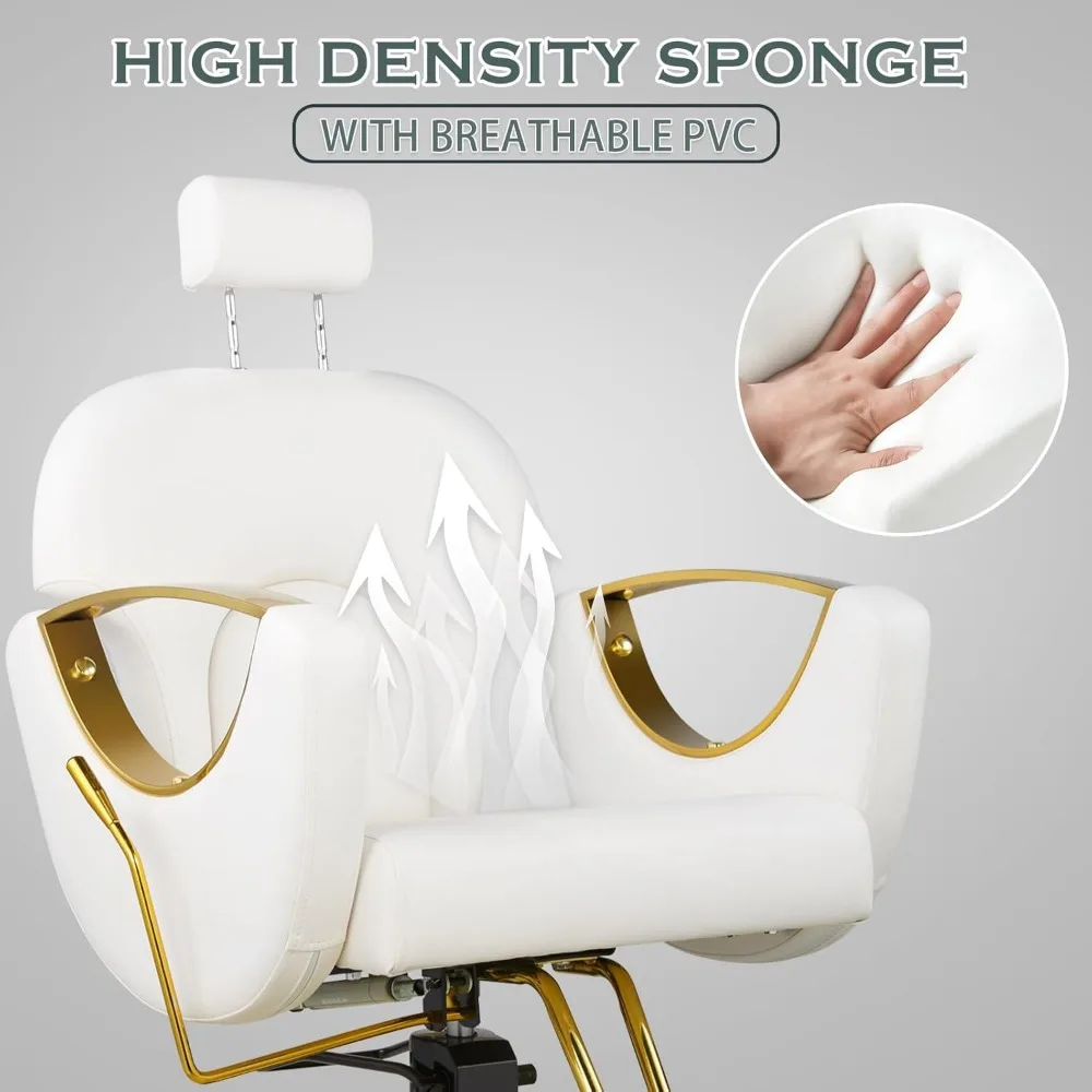 Reclining Salon Chair for Hair Stylist, Height Adjustable Hair Styling Armchair with 360 Degrees Rolling Swivel, Multi-Function