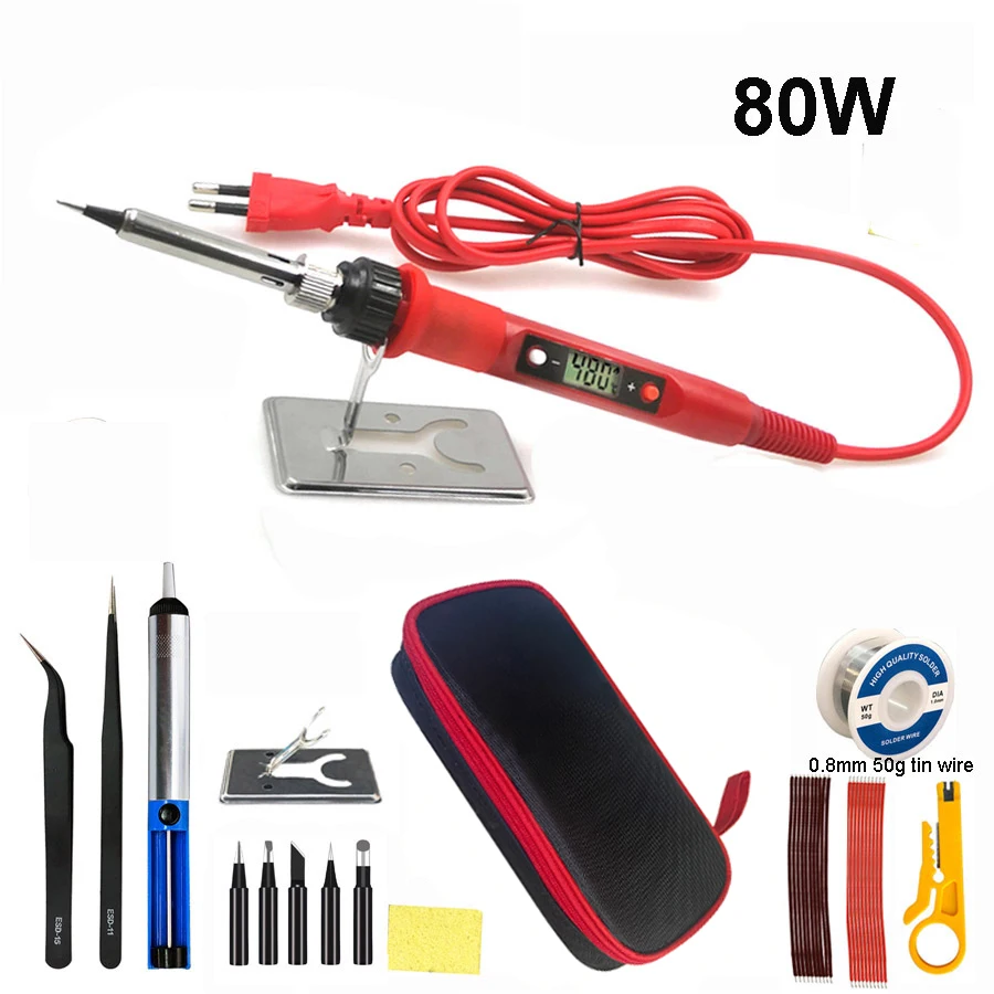 80W/120W Digital Electric Soldering Iron Set Kit 220V 110V Temperature  Adjustable LCD Display Solder Welding Iron Tool Tips