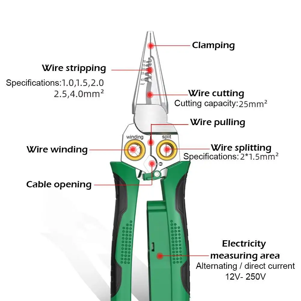 KITPIPI Multi Function Wire Stripper Steel Electrician Crimping Clamper Wire Winding Cutter Tool Splitting Pliers