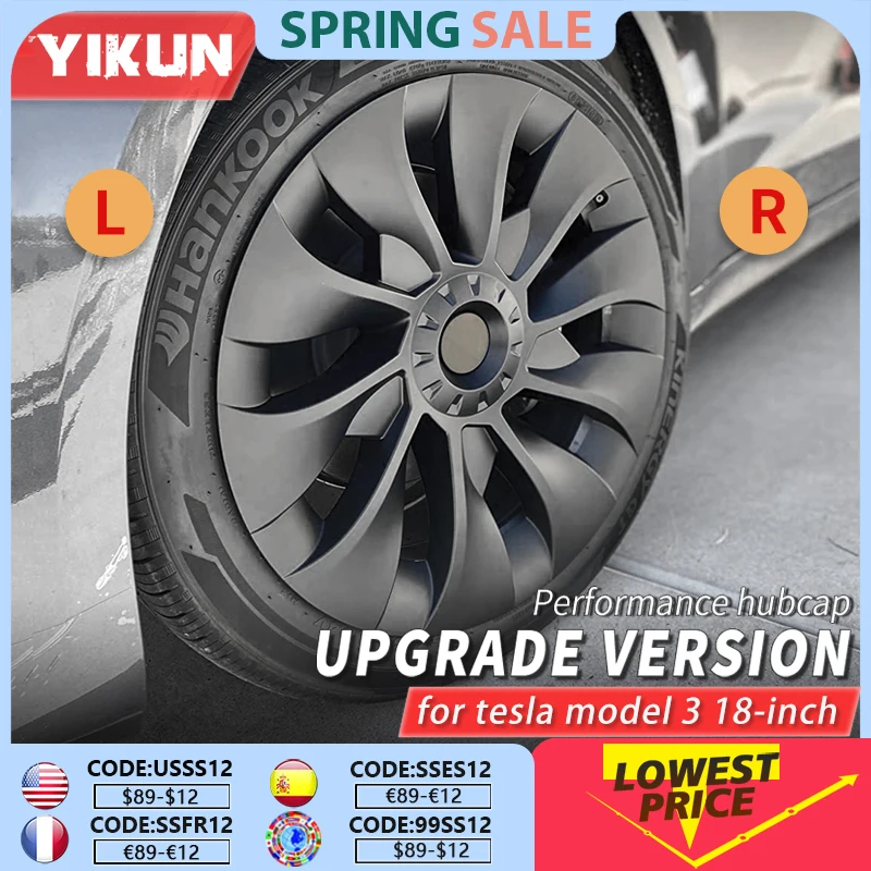 4 Hub Bộ Đội Hiệu Suất Thay Thế Bánh Xe Nắp Ô Tô Full Viền Bao Da Phụ Kiện Cho Mẫu Tesla Model 3 18 Inch Hubcap 2018-2023