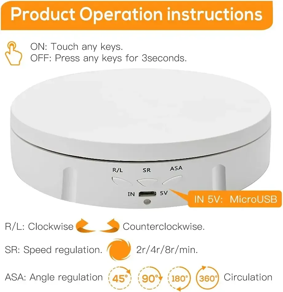 Motorized Photography Rotating Display Stand, 90/180/360 Degree Photography Turntable Stand for Product Photography Display