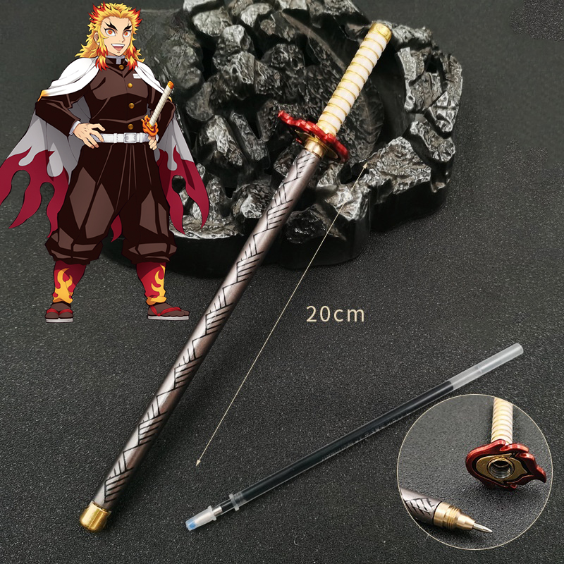 20cm demônio slayer katana caneta tanjirou espada ainme kimetsu não yaiba metal ninja faca real japonês katana caneta samurai espada brinquedo