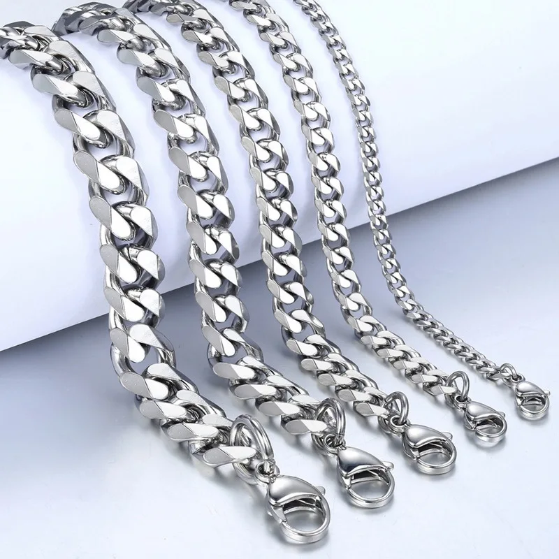 ใหม่อินเทรนด์ Cuban CHAIN สร้อยข้อมือผู้ชายคลาสสิกสแตนเลส 3/5/7/9 มม.ความกว้างสร้อยข้อมือสําหรับผู้ชายผู้หญิงเครื่องประดับของขวัญ