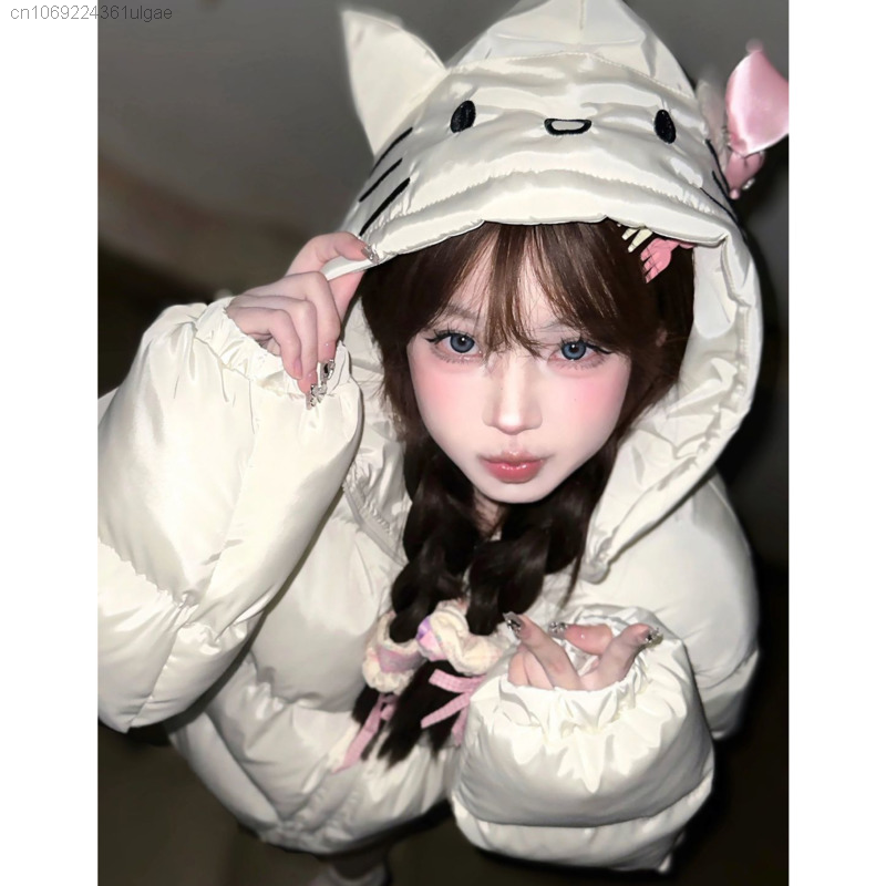 Sanrio Hello Kitty nuevas camisetas Harajuku con capucha Y2k estilo universitario abrigo de algodón Otoño Invierno ropa de moda mujer Linda chaqueta acolchada