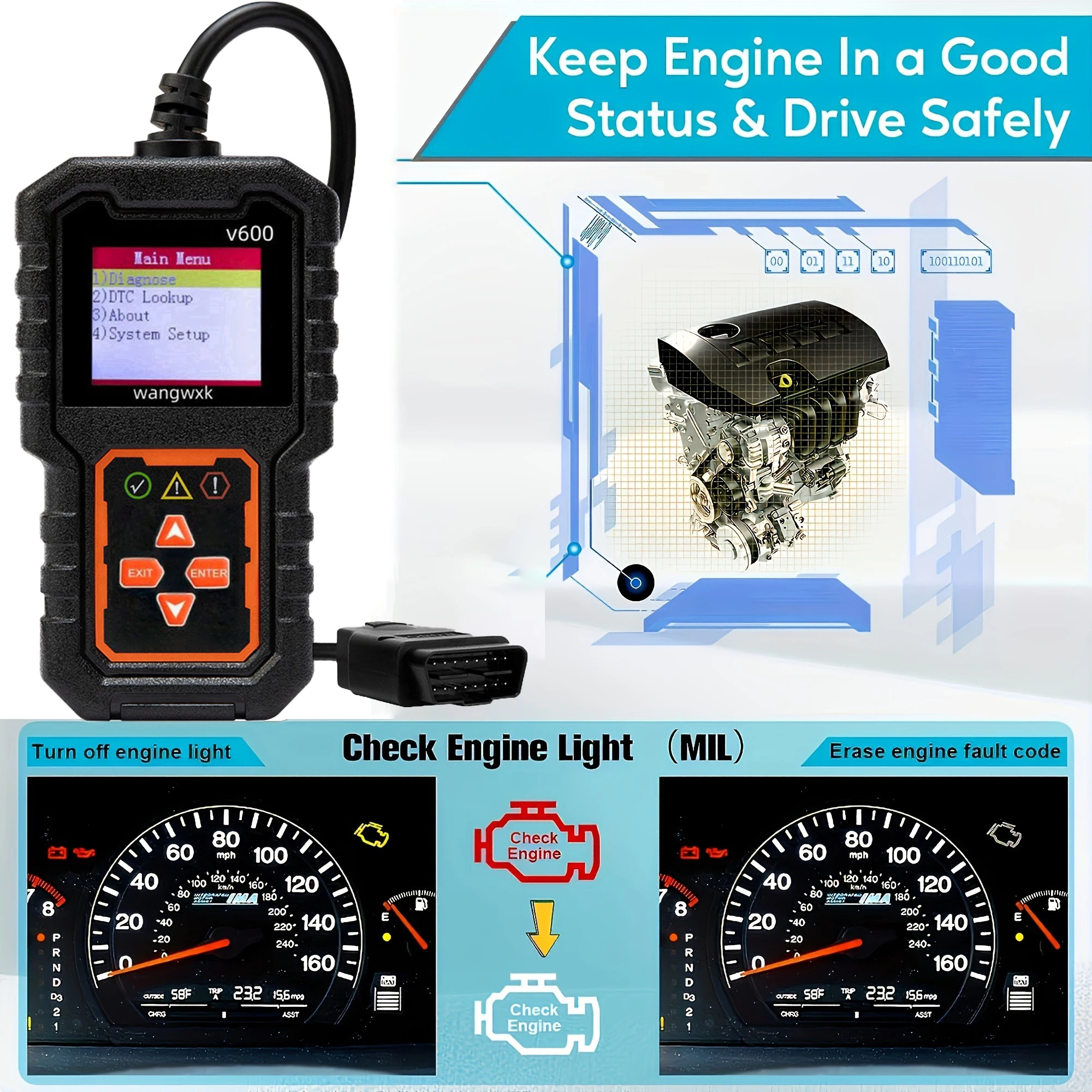 Instrumento de diagnóstico de fallas de coche, herramientas de escaneo de diagnóstico de códigos de fallas claros Obd2, versión Universal, 1 unidad