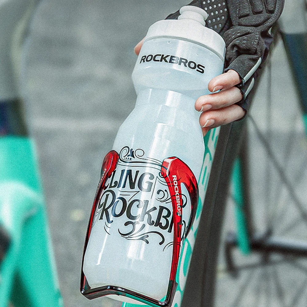 Botella de agua para ciclismo ROCKBROS + soporte para botella de agua, juego de 2 piezas, botella de agua deportiva de 750ml + soporte para botella de agua moldeado integrado