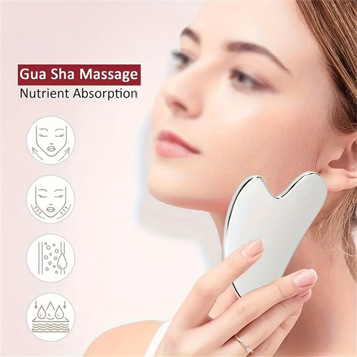 1pc gua sha placa beleza cuidados com a pele ferramenta facial aço inoxidável guasha massagem ferramenta natural universal facial prata metal