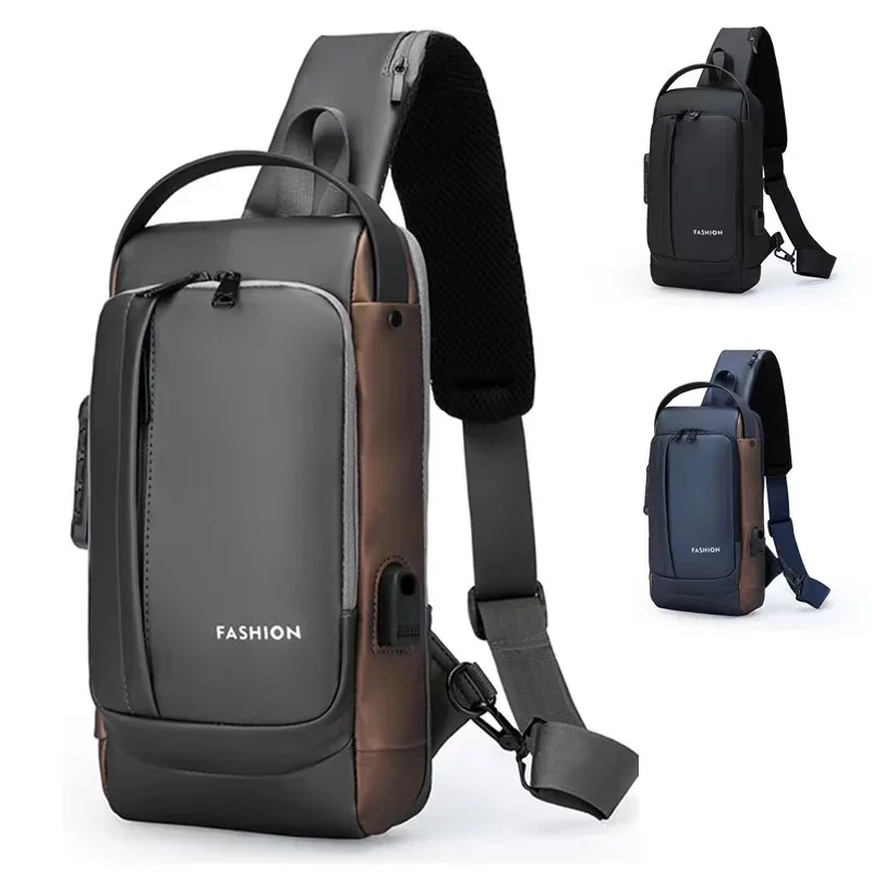 Grande capacidade dos homens usb à prova dwaterproof água esportes correndo multifuncional ombro crossbody saco mensageiro peito estilingue pacote de viagem para o sexo masculino