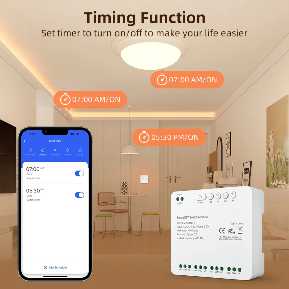 Módulo de interruptor MIUCDA Tuya Zigbee 4CH DC 7-32V AC85-250V interruptor de relé inalámbrico inteligente RF433 módulo Universal para Alexa Google Home