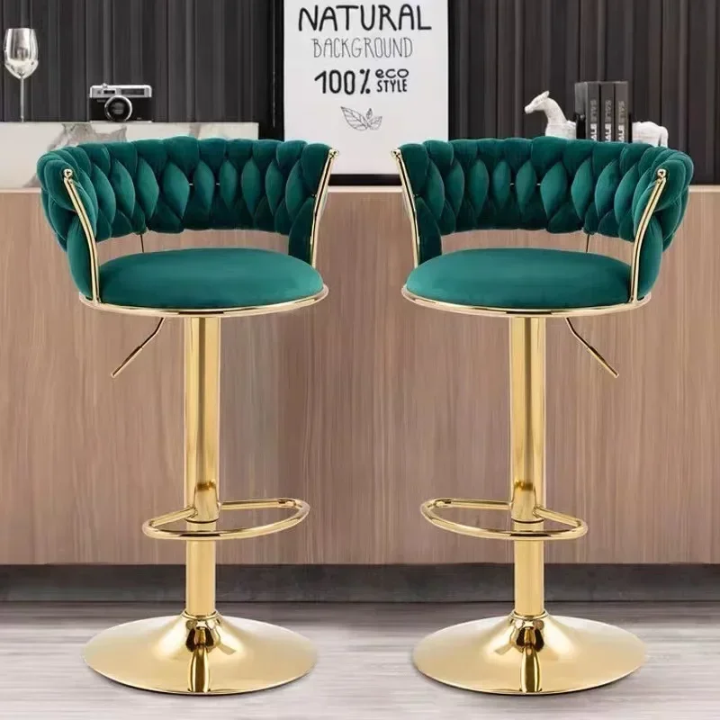 Juego de 2 taburetes de Bar de hierro, barra ligera de lujo, silla trasera, silla, puede girar y levantar barras para el hogar, taburete alto, taburetes de cocina