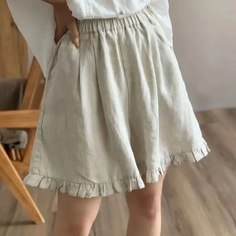 Babados shorts feminino M-4XL doce solto vintage estilo coreano verão casual temperamento faculdade simples all-match moda clássico