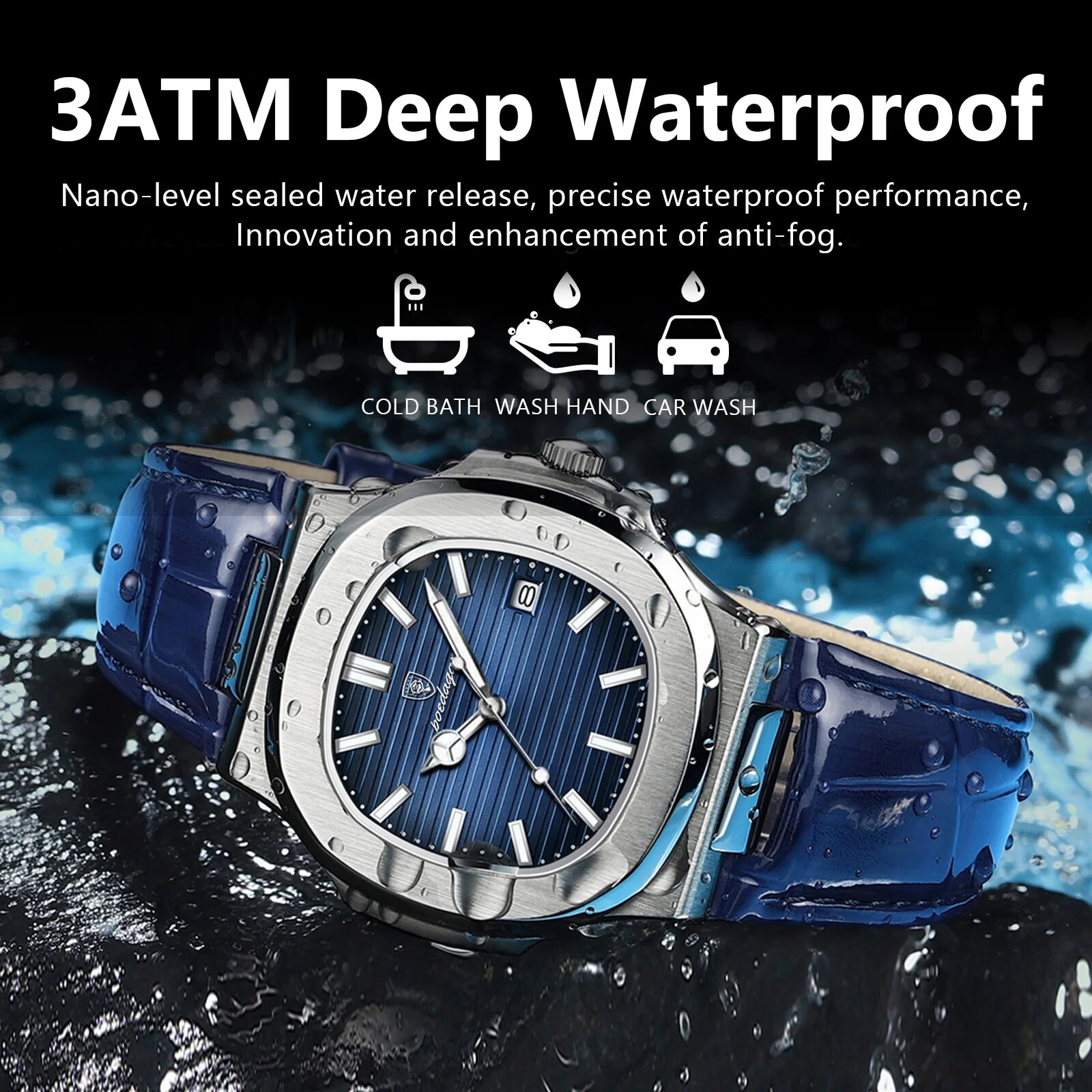 POEDAGAR Top Luxury Square Orologio da uomo Data Orologio da polso da uomo luminoso impermeabile Orologi al quarzo da uomo in pelle di alta qualità + Box Reloj