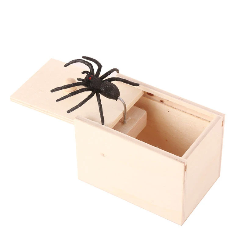 1PCS Trick Spider Funny Scare Box Wooden Hidden Box Quality Prank Wooden Scare Box Fun Game Prank Trick Friend Office Toys