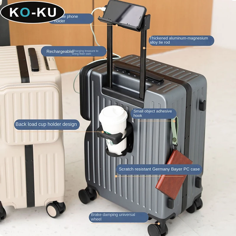 KO-KU 2024 ใหม่คู่เปิดกระเป๋าเดินทางเปิดด้านหน้า 20 นิ้ว Boarding Box Anti-drop ซิปกล่องมัลติฟังก์ชั่นรถเข็นกรณี