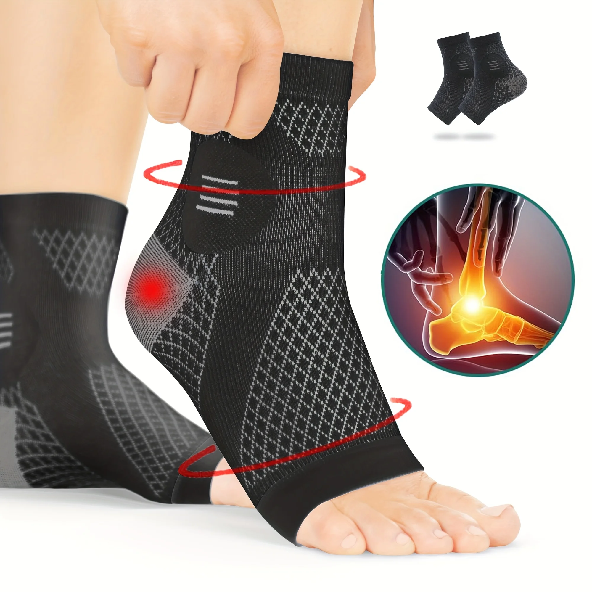 1 par de calcetines de compresión para tobillo, mangas de compresión para pies con soporte para arco y tobillo, calcetines de neuropatía con diseño de punta abierta