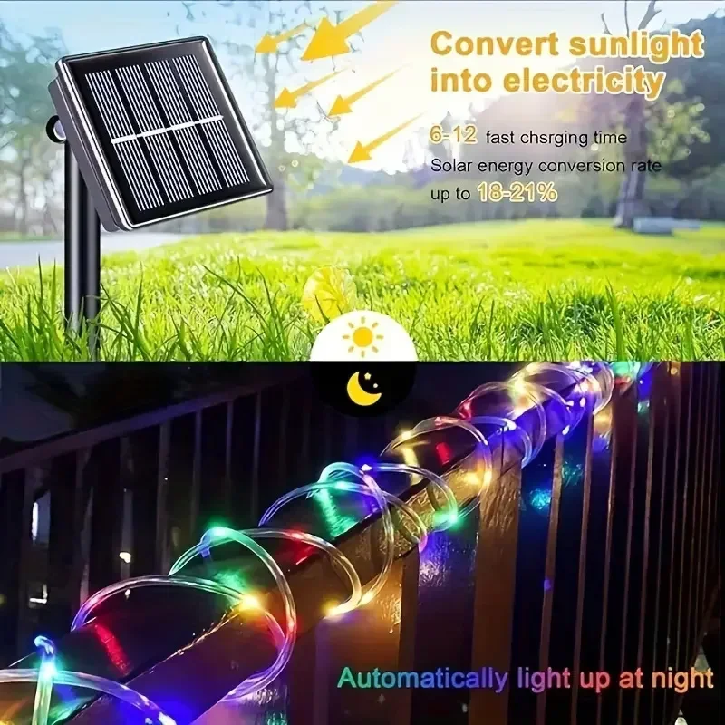 LED 태양 문자열 조명 정원 방수 튜브 로프 램프 야외 휴일 장식 조명에 대 한 크리스마스 갈 랜드 요정 조명