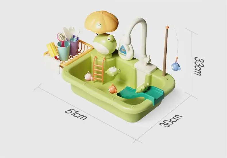 Brinquedo de pia de cozinha infantil com máquina de lavar louça elétrica e água corrente, jogo de pesca de comida para meninas e meninos de 3 anos, presente de aniversário