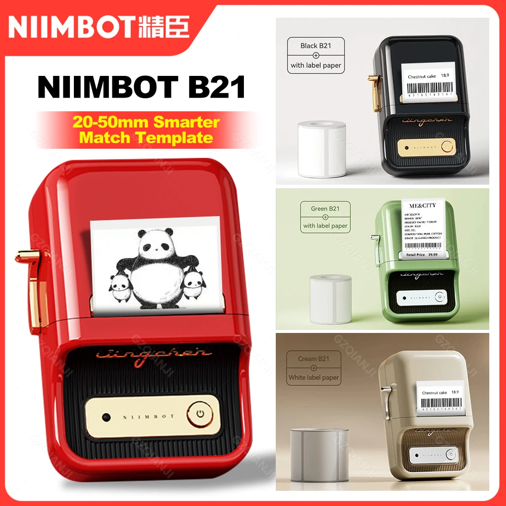 Niimbot B21 Drahtloser Thermo-Etikettendrucker, tragbarer Mini-Barcode-Etikettendrucker, Handy-Preisschild-Aufklebermaschine, 20 mm – 50 mm