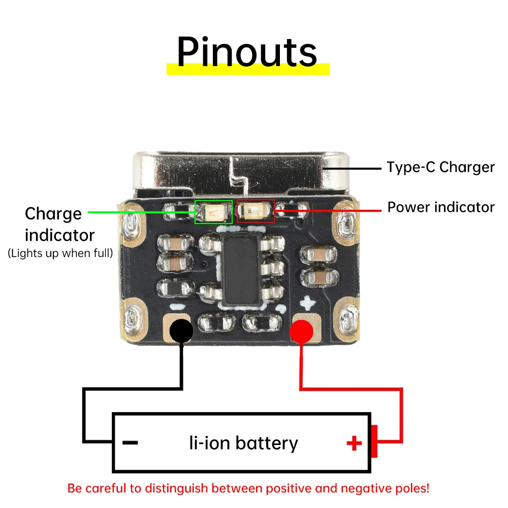 Mini módulo de placa de carga de batería de litio DC4.2V, corriente constante/voltaje constante, protección de placa de alimentación, entrada tipo C