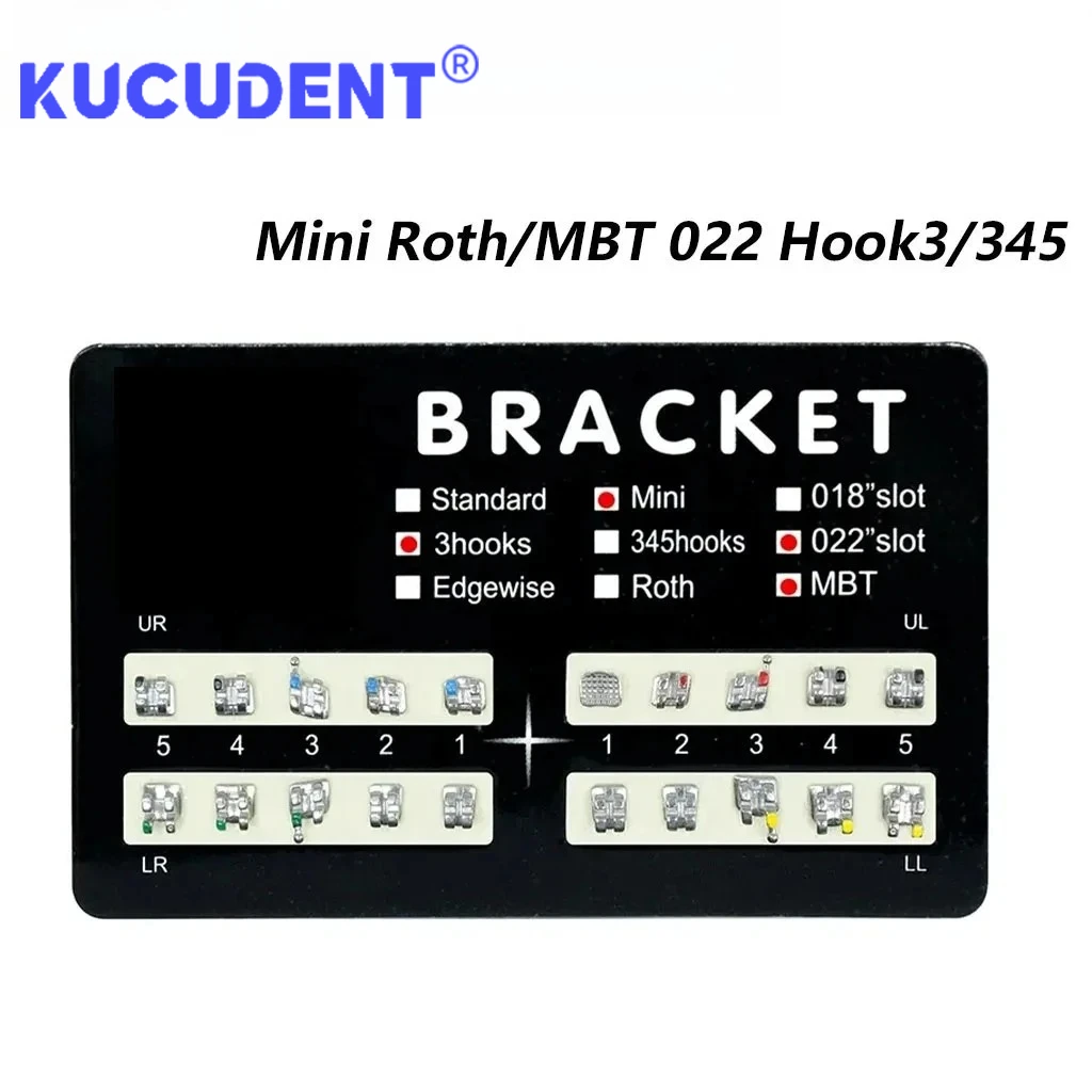 200 Stück/10 Packungen Zahnkieferorthopädische Metallklammern Mini Roth MBT Edgewis 022 mit 345 Haken Monoblock-Zahnspangen für die Zahnbehandlung
