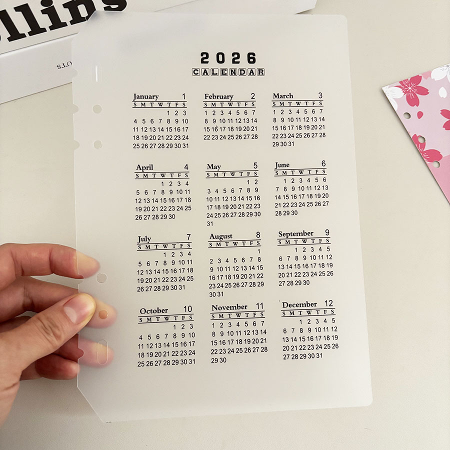 Sharkbang 2026 A5/A6 PP-Ordnertafel, transparente, mattierte Kalenderindex-Nachfüllung, lose Blatt-Ringleitblech