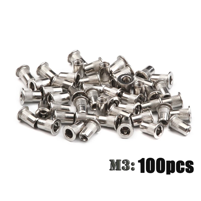 100PCS Stainless Steel Threaded Rivets Nut Flat Head Rivet Nuts Set Insert Reveting M3 M4 M5 M6 Stainless Steel Rivet Nut Set