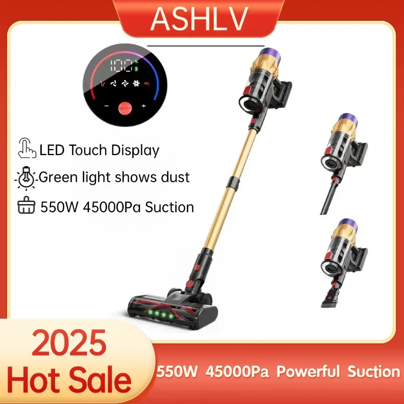 Aspiradora inalámbrica de 550W y 45000Pa, potente succión, pantalla táctil LED, escoba eléctrica inalámbrica de mano para limpieza del hogar y el coche