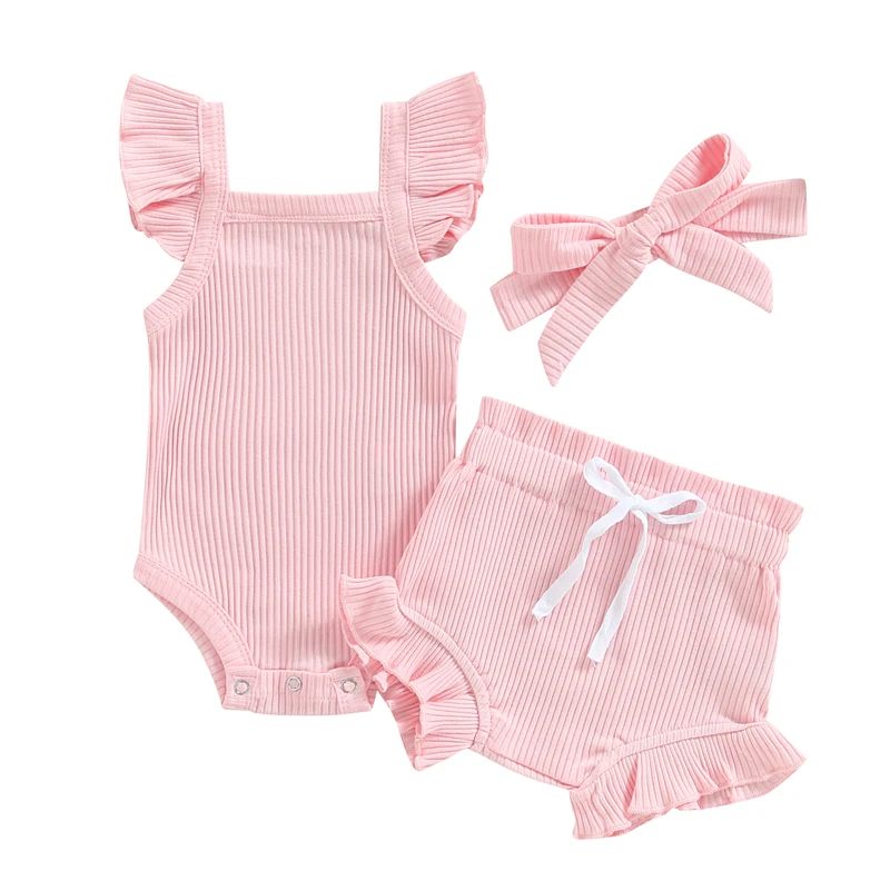 Conjunto de ropa de verano para niña recién nacida, Pelele de punto sin mangas con volantes, pantalones cortos bombachos