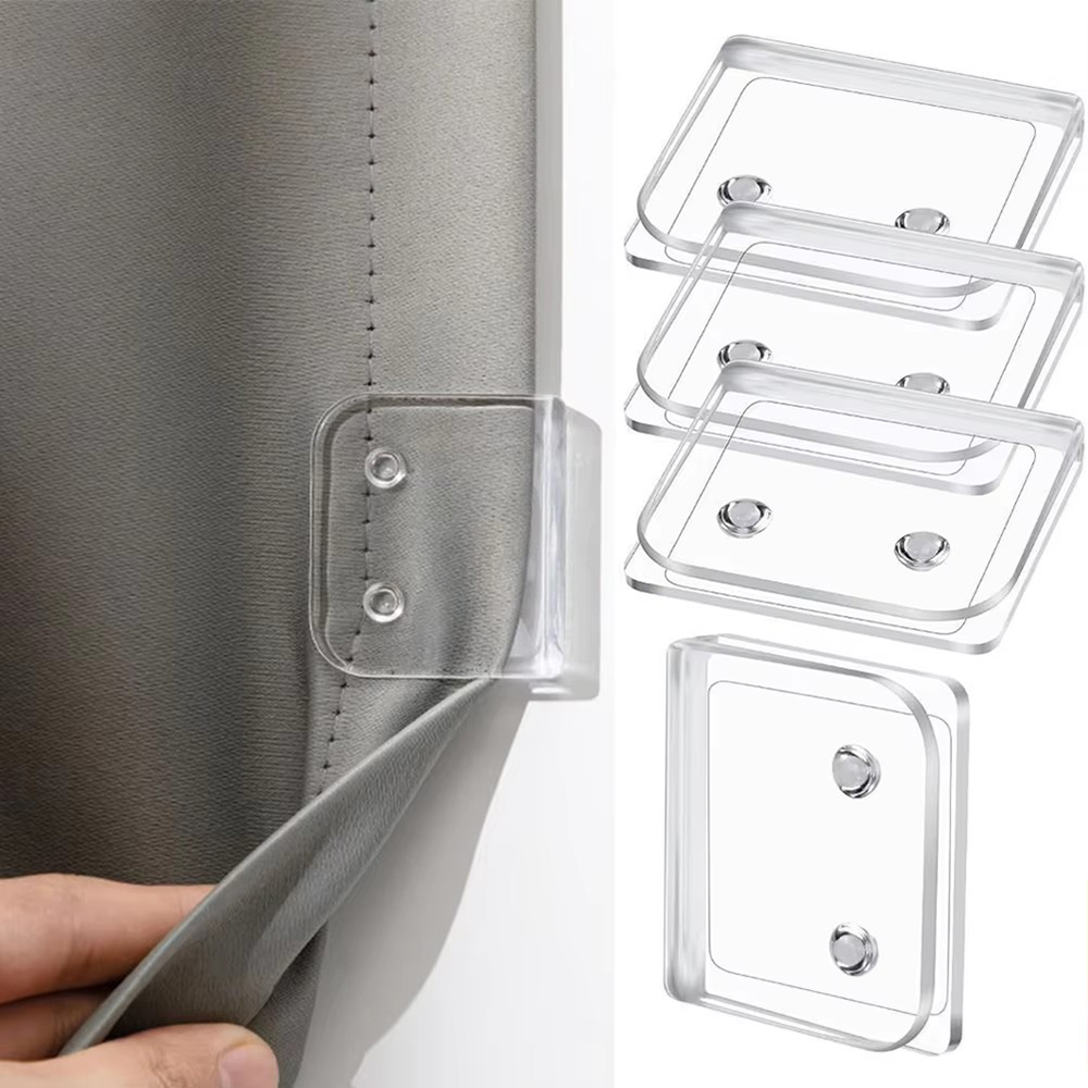 Pince pour rideau de douche sans poinçonnage, 4 pièces, organisateur de rideau de douche, n'endommage pas le rideau mural, retenue de rideau de douche Transparent