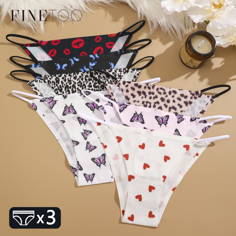 Finetoo, 3 шт., бесшовные шелковые женские трусики с леопардовым принтом