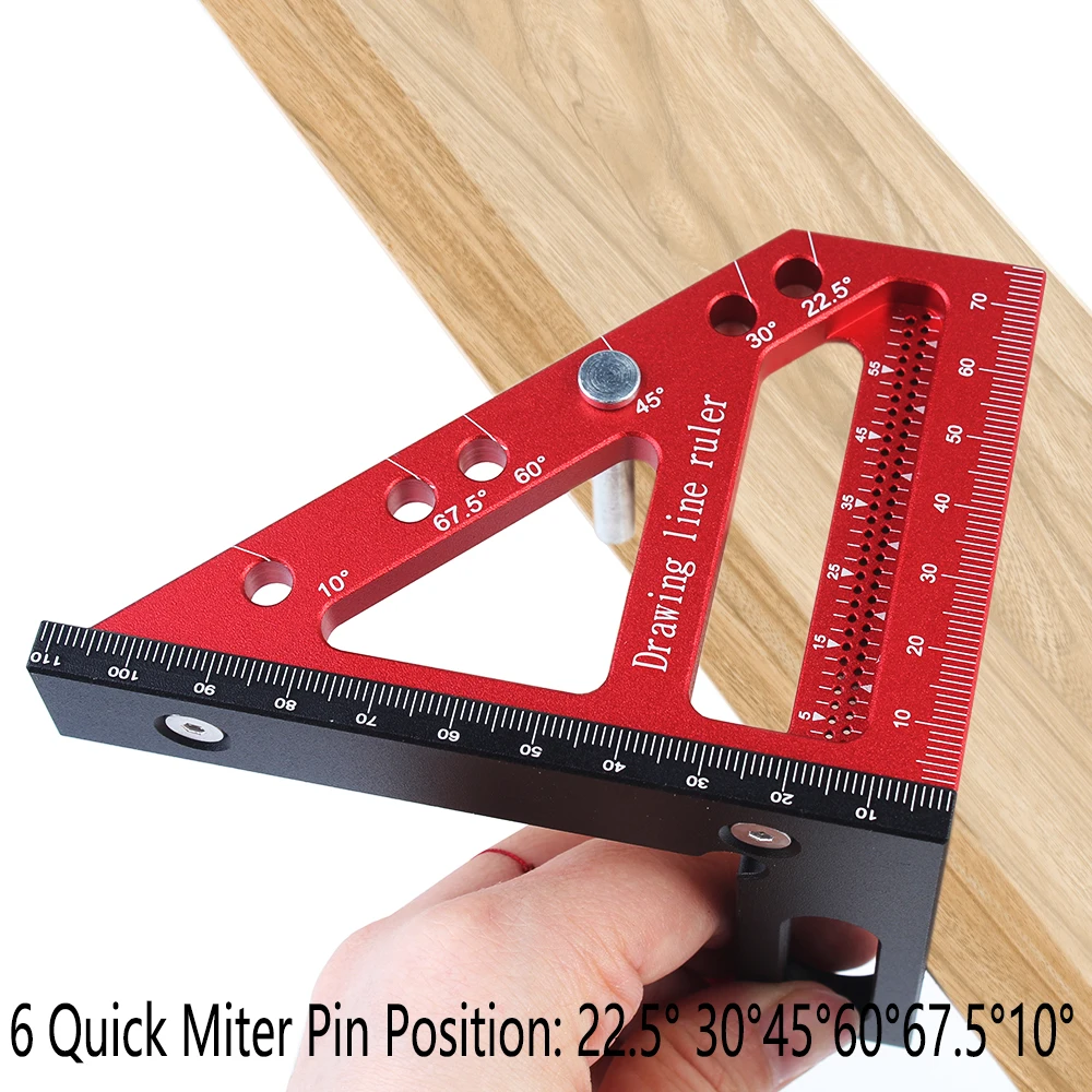 1Pc Timmerman Vierkant Gat Schrijven Heerser 22.5-90 Graden Meten Heerser Met Hoek Pin Constructie Precisie Houtbewerking tool