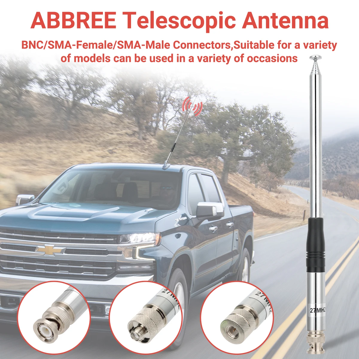 ABBREE-SMA-Macho SMA-Fêmea BNC Handheld Telescópica CB Antena, Adequado para Quansheng UV-K5 UV-K5 UV-K61 (8) Baofeng Walkie Talkie, 27MHz