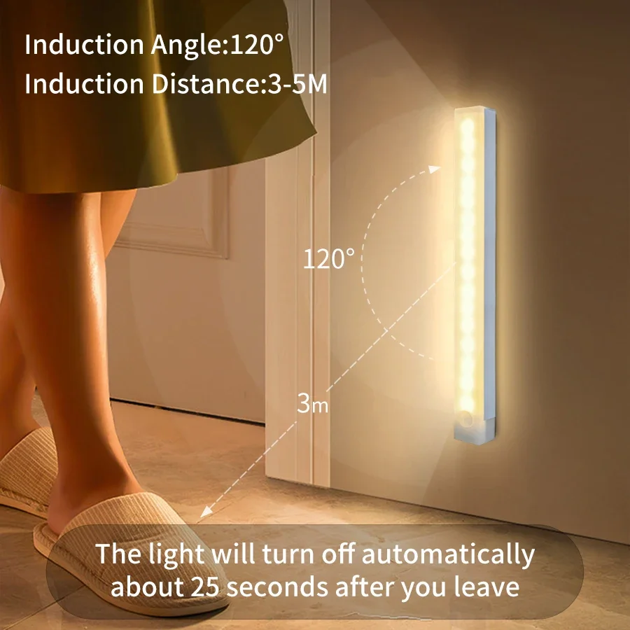 Motion Sensor LED Cabinet Light Wireless Rechargeable LED Night Light Portable Kitchen Wardrobe Closet Staircase Backlight